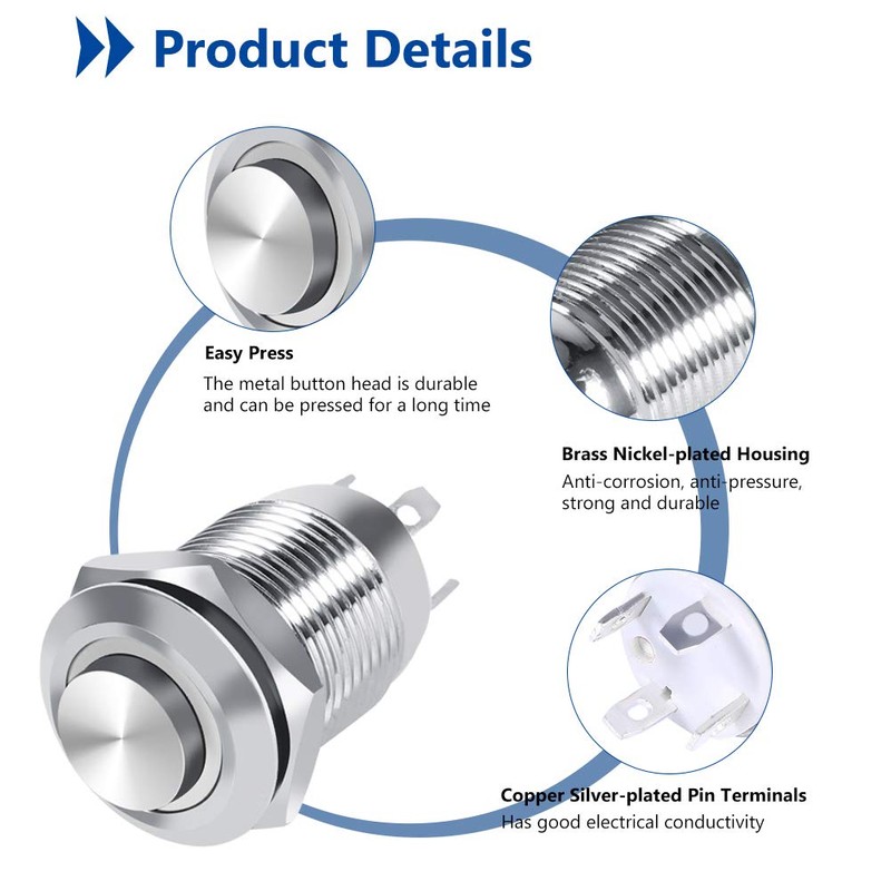 Keenso Car Momentary Push Button, 4-Pin 1NO 12 mm LED