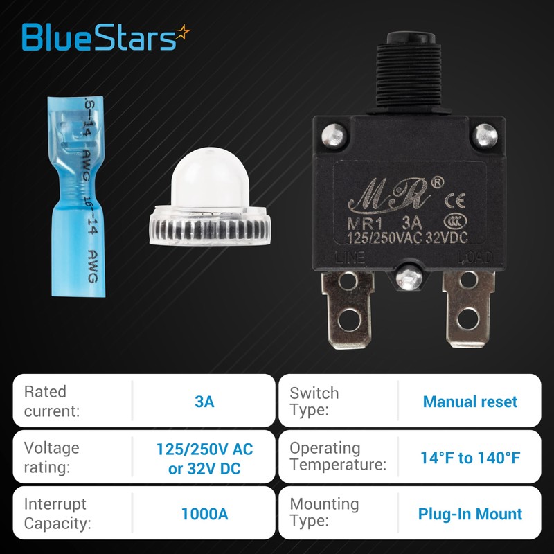 BlueStars 5 Packs 3Amp Thermal Circuit Breaker 125/250V AC 32V