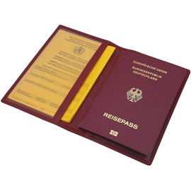 myledershop Cowhide Nappa Leather Passport Case/Passport Case/Vaccination Certificate/Vaccination Book Protective Cover RFID & NFC Protection, Cherry Red, rfid wallet