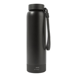 TYLT Power Bottle 2.0, botella de agua de boca ancha de acero inoxidable de 24 onzas y banco de energía portátil extraíble de 5700 mAh, apto para lavaplatos, compatible con portavasos y asa de cordón,