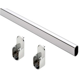 Home750-Chrome Oval Closet Rod with Chrome Rod End Supports. CUSTOM CUT to SIZE. Up to 84" Long (PC-22 1/2" Wide Space)
