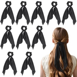 Satin Scrunchies with Bow - 10 Pack Hair Scarf Scrunchies, Bow Hair Ties Elastic Ponytail Holders, Soft Hair Ribbon Bands for Women & Girls, Gentle Hair Accessories for All Hair Types