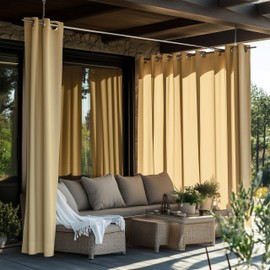 ShadeMart Outdoor Curtains 300 GSM for Patio, Waterproof Blackout Outside Curtains Premium Weatherproof Privacy Curtains for Porch Pergola Deck Backyard, 54W x 95L inch, Beige (Blackout), 2 Panels