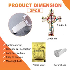 KVAEY 2 PCS Bling Car Air Vent Clip, Crystal Cross Air Conditioner Outlet Air Fresheners Vent Clips, Sparkly Bedazzled Decor Rhinestone Cross Diffuser Clip, Interior Car Accessories (Light Pink)