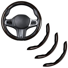 Carbon Fiber Steering Wheel Cover, Snap on Car Steering Wheel Cover Set Accessories 3pcs Wrap Grip Non Slip Protector Universal Glossy Brown