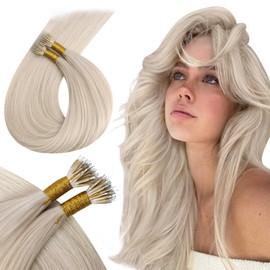 Ugeat Nano Blonde Hair Extensions Human Hair Nano Beads Human Hair Extensions White Blonde Nano Link Extensions #60A 50cm 50 Grams