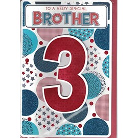 Prelude Brother 3rd Birthday Card ~ to A Very Special Brother 3 Today ~ Stars Medium Card Size 23cm x 16cm