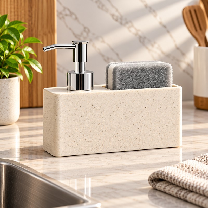 Kitchen Soap Dispenser with Sponge Holder for Sink Organization –
