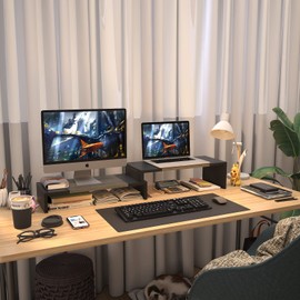 WESTREE Dual Monitor Stand Riser - 2 Shelf Computer Monitor Stand with Adjustable Length and Angle, Monitor Stands for 2 Monitors, Desktop Organizer Stand for PC, Computer, Laptop