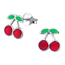 Monkimau Children's Cherry Stud Earrings 925 Sterling Silver Real Silver, Sterling Silver