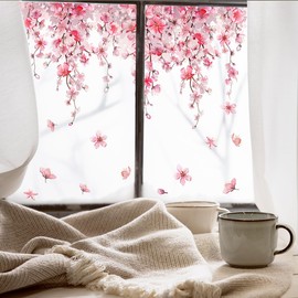 LOONELO Cherry Blossom Window Clings, Double-Sided Sakura Summer Jungle Window Stickers, Nature-Inspired Glass Decals for Bedroom, Living Room, Kitchen, Office, Home Seasonal Decor
