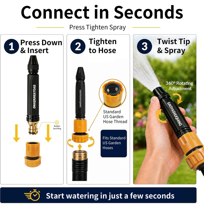 High Pressure Hose Nozzle Kit Fits US Garden Hoses with