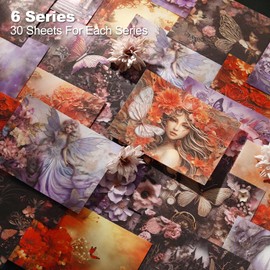 AuriicLeaf Colorful Flower Scrapbook Paper Set, 180 PCS Vintage Ephemera Pack for Junk Journaling, Scrapbooking, Crafting, DIY Projects, Diaries, and Art Supplies