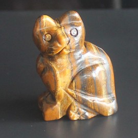 1.6'' Hand Carved Mixed Gemstone Crystal cat Figurine Animal Carving Office Home Decor(Iron Tiger Eye)