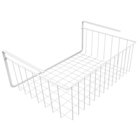 15" inch Easy Install White Wire Under Cabinet Wire Hanging Basket Shelf Organizer Rack For Kitchen Pantry Bathroom, White