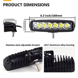 RIGIDON 2 x LED light strips, 18 W, 6 inch, 15 cm spot spotlight, off-road lighting for car, SUV, ATV, tractor, truck, 4 x 4, 6000 K white LED fog light, LED work light