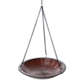 BYER OF MAINE Circles Hanging Bird Bath, Porcelain, Glaze Finish, Adjustable Chain, Rustic Red, 14”x14”x34” adj