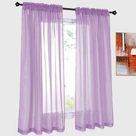 DONREN 2 Panels Solid Color Lilac Purple Sheer Curtains Elegant Rod Pocket Window Voile Panels Drapes for Bedroom Living Room (52X45 Inches)