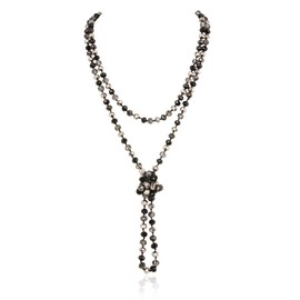 RIAH FASHION Hand Knotted Beads Endless Long Statement Necklace - Handmade Versatile Beaded Multi Layer Infinity Wrap 60" Sparkly Faceted Crystal Rondelle (Black/Hematite Mix)