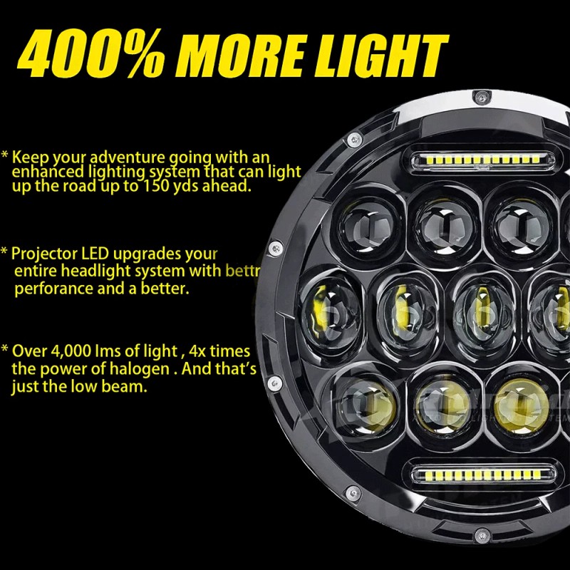 Unbranded 300W Pair 7 inch Round LED Headlight Hi/Lo DRL