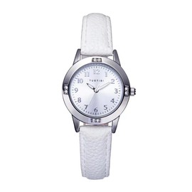 Girls Quartz Watch Cute Casual Watch Round Face Diameter 28mm PU Leather Strap Japan Movement Arabic Numeral Index Daily Waterproof, multicolor (white /silver), Classic