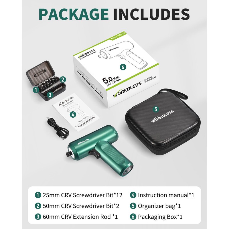 WorkBless Cordless Screwdriver, 3.7V Electric Screwdriver with LCD Touchscreen Display,