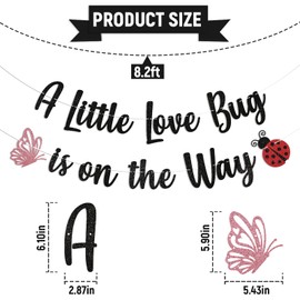 A Little Love Bug is on the Way Banner - Little Bug Baby Shower Decor, Ladybug Butterfly Baby Shower Gender Reveal Party Decorations Black Glitter