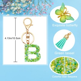 TTYY Initial Letter Keychain for Women Gift for Young Teenage Girl Gifts for Christmas to Mom Daughter green tassel (green star LetterB)