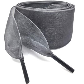 WEGOODZF Flat Shoelaces Light Gray 4CM Super Wide Snow Yarn Thin Transparent Silk Shoe Laces for Women 51 inch[2 Pair]