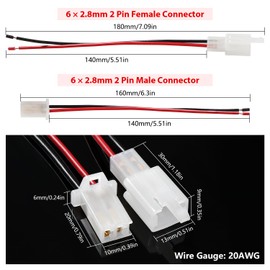 YIXISI 6 Pairs 2.8mm 2 Pin Automotive Electrical Wire Connectors, Male and Female Housing Connector with 140mm 20 AWG Cable, for Motorcycle, Bike, Car, Boats, Nylon