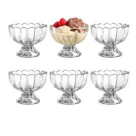 KMWARES 6PCs Set 5oz Small Cute Footed Tulip Glass Dessert Bowls/Cups - Perfect for Dessert, Sundae, Ice Cream, Fruit, Salad, Snack, Cocktail, Condiment, Trifle and Christmas Holiday Party (Clear)