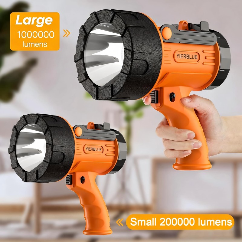 YIERBLUE Rechargeable Spotligh with 1000,000 Lumen LED, Handheld Rechargeable Spotlight