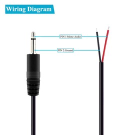 Greluma 2pcs 3.5mm Male to Bare Cable End 25cm TS 2 Pin Mono Jack Plug with 1/8" Male for Audio Cable Repair