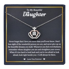 EPIRORA Daughter Gifts from Mom Dad, Silver Crown CZ Pendant Charm Necklace Gifts for Women Girls, Birthday Graduation Wedding Day Mothers Day Gift To My Daughter Necklace, Unique Presents Ideas