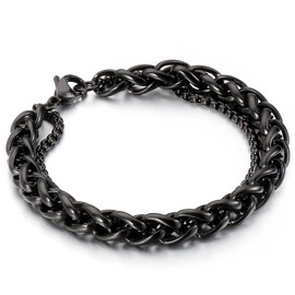 Azubpi 8mm Cuban Links Bracelet for Men - Long Lasting Gold/Silver/Glossy Black Polished Stainless Steel Bracelet Simple Daily Wear Jewelry for Men (Glossy Black, 21cm)