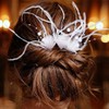 CASDRE Pearl Wedding Hair Pins Silver Feather Bridal Hair Pieces