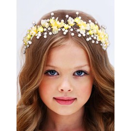 IYOU Flower Girl Headband Purple Floral Wedding Headpiece Pearl Bridal Communion Hair Accessories for Girls