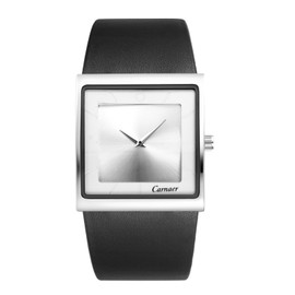 JewelryWe Herrenuhr Quadratische Uhr mit Lederarmband: 30m Wasserdicht Analog Quarz Armbanduhr Herren Minimalistische Business Casual Uhr mit Schwarz Echtleder Armband & Weiß Eckigem Zifferblatt