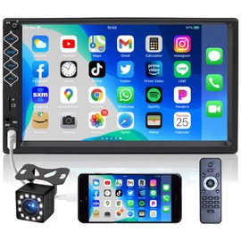 7 Inch Car Stereo Double Din Bluetooth 5.1 Touch Screen FM Radio,Backup Camera/Support Mirror Link/Hands Free Calling,Steering Wheel Remote(SWC)/MP3/MP4/MP5 Subwoofer Player/2 Din Car Audio