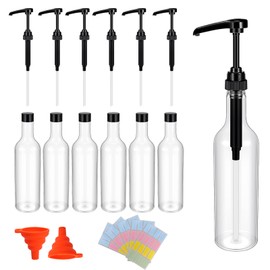 LECEHIVO 14 Pcs Syrup Bottles with Pump Long Neck Plastic Syrup Dispenser Bottles with Funnels and Labels for Coffee Bar Home Party Accessories