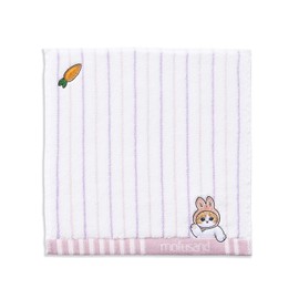 Towel Museum mofusand Striped Towel Handkerchief, Purple, Rabbit Cat Cute, 43-007070, Approx. 9.8 x 9.8 inches (25 x 25 cm)