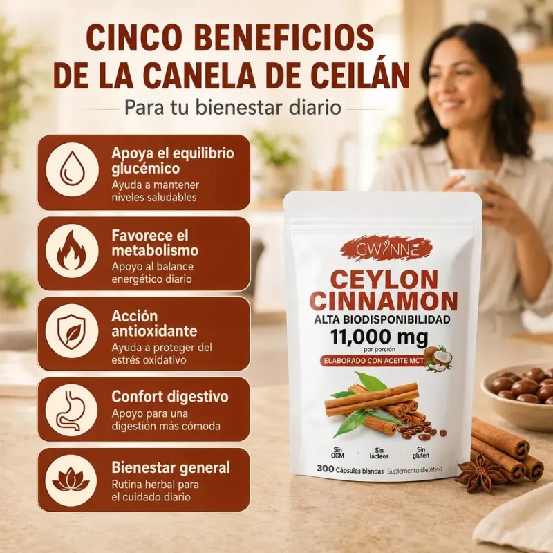 GWYNNE - Ceylon Cinnamon 300 Capsules 20:1 con Aceite MCT,alta