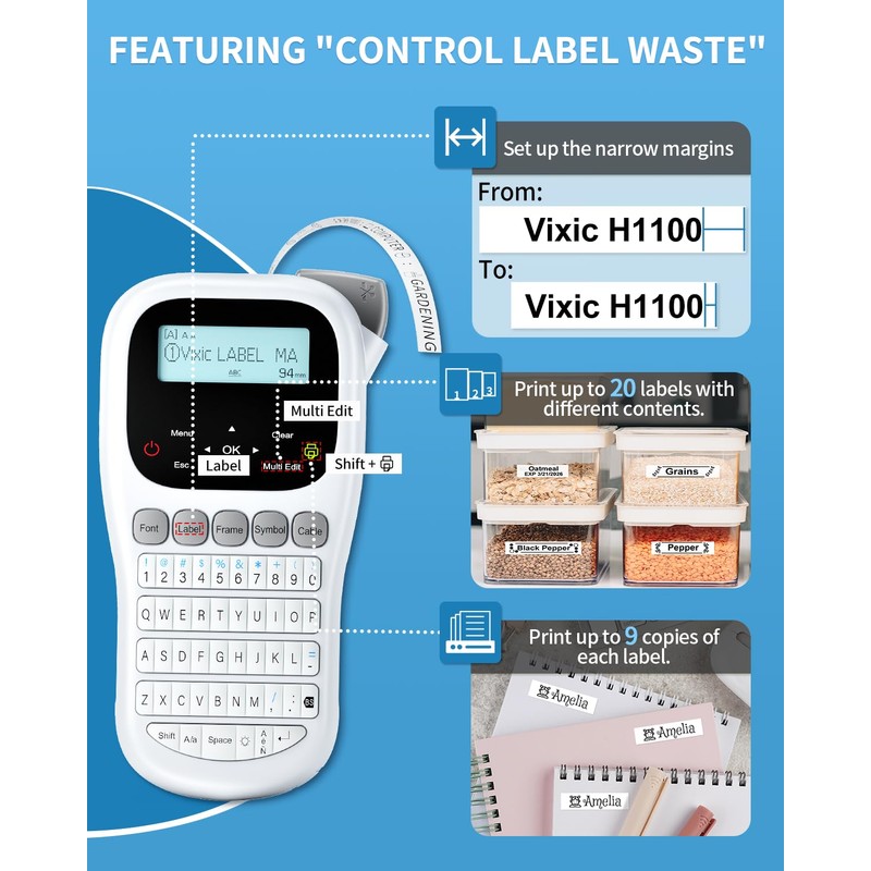 Vixic Label Maker, H1100 Label Maker Machine with-Tape, Portable Label