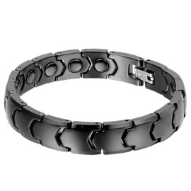 Cupimatch Men's Health Bracelet 15 mm Magnetic Therapy Stainless Steel Bracelet Bangle 2 Magnets Red White in Each Link with Clasp Black, Stainless Steel