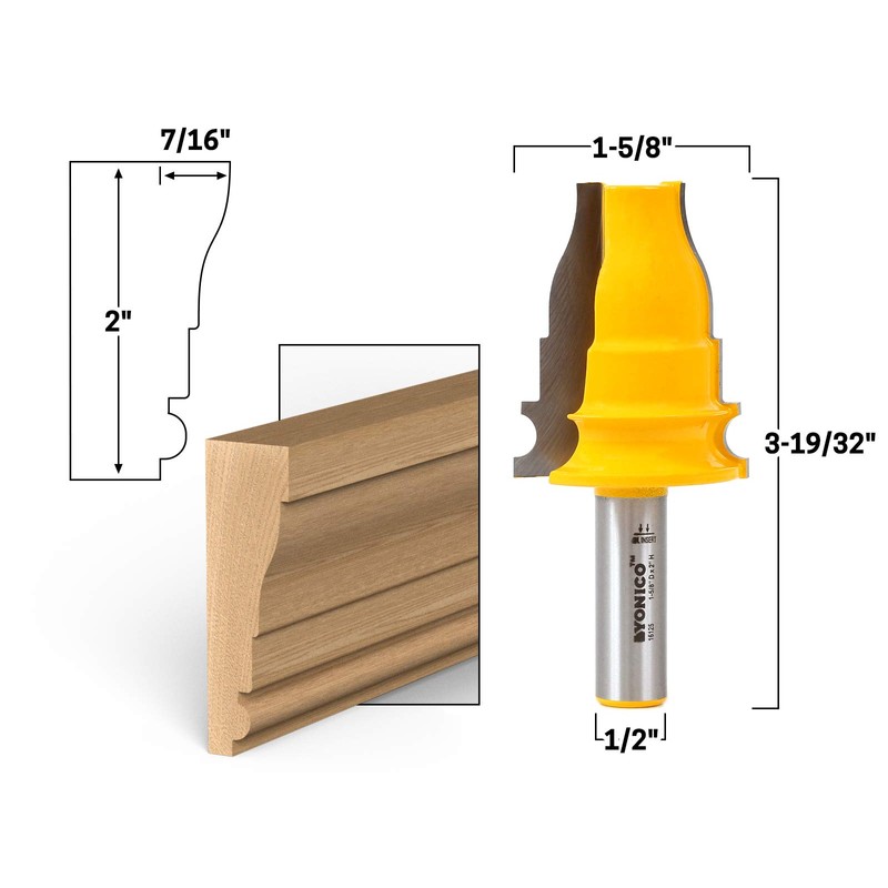 YONICO 16125 2-Inch Door & Window Casing Router Bit 1/2-Inch
