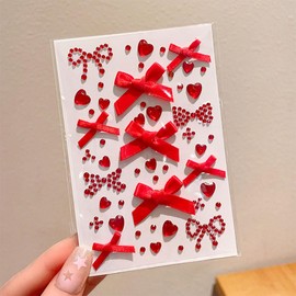 2pcs Cute Face Stickers Heart Ribbon Glitter Nail Deco Parts Face Decor Easy to Apply DIY Cell Phone Decoration