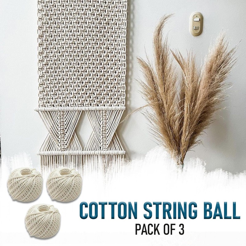 Pack of 3 Cotton Twine String Balls White Art and