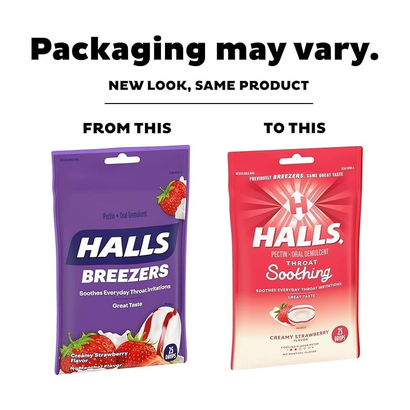 Halls Breezers Pectin Throat Drops Cool Creamy Strawberry - 25
