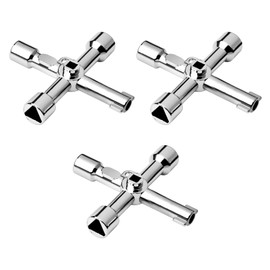 Pack of 3 4-Way Multifunctional Utilities Keys, Multifunctional Cabinet Key, Zinc Alloy for Electricity, Water, Gas, Meter Box, Cabinet, Triangle, Multifunction Key, Service Tool