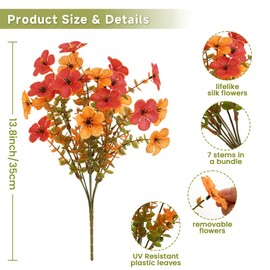 Alupssuc 20 Bundles Artificial Fall Mums Flowers for Outdoors Decoration, UV Resistant Silk Violet Faux Eucalyptus Autumn Big Fake Plants for Outside Indoor Yard Home Patio Porch Decor, OrangeYellow